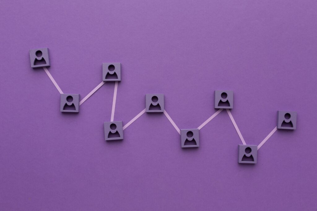 Um gráfico com ícones de pessoas na cor roxa representa o clima e cultura de uma empresa.