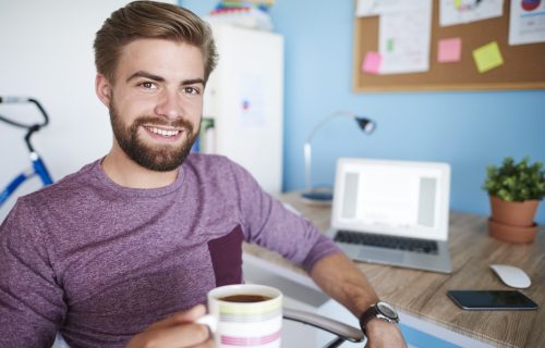 Man having short break during the work at home